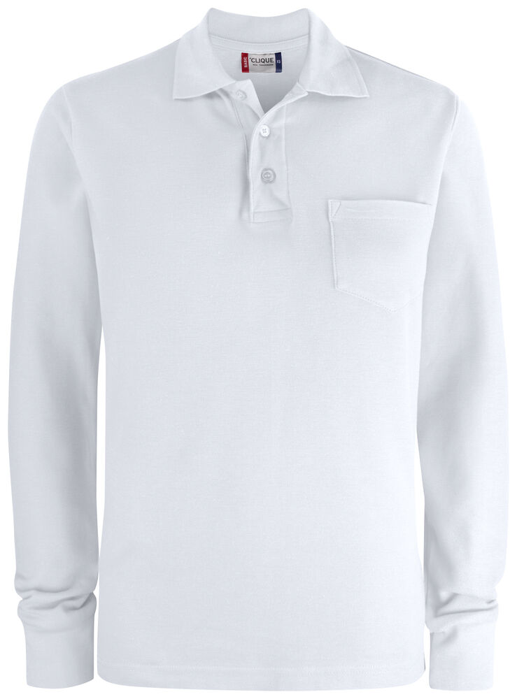 Basic Polo L/S Pocket – Wit